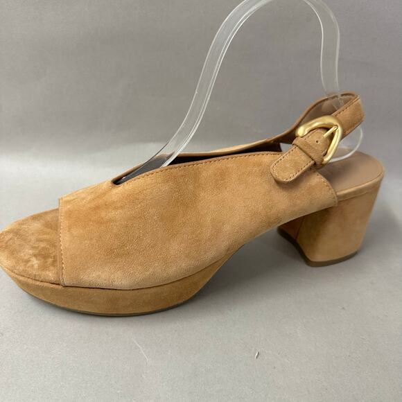 Aerosoles Cornelia Tan Suede Leather Peep Toe Slingback Platform Sandal Size 9.5 - Picture 1 of 15